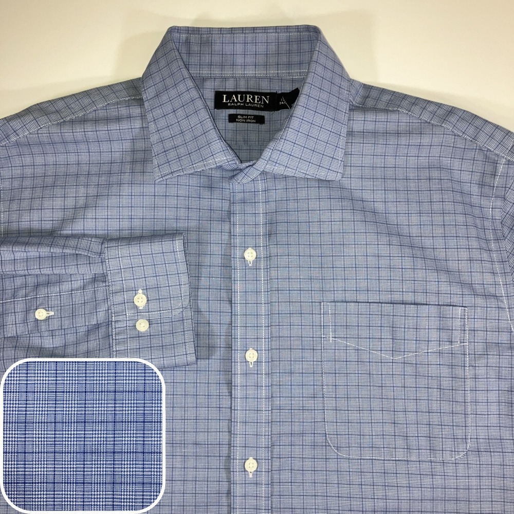 Lauren Ralph Lauren Black Label Glen Plaid Men's Dress Shirt 17.5 34/35 Slim Fit
